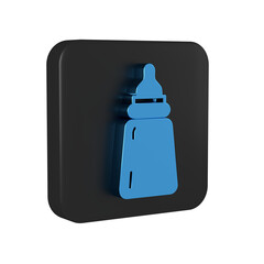 Blue Baby bottle icon isolated on transparent background. Feeding bottle icon. Milk bottle sign. Black square button.