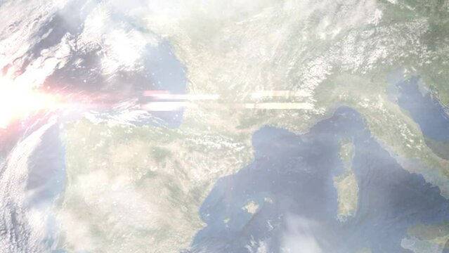 Zoom in from space and focus on Muret, France. 3D Animation. Background for travel intro. Elements of this image furnished by NASA
