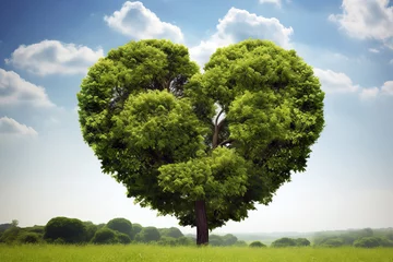 Papier Peint Lavable Prairie, marais Green heart shaped tree for valentine day and environment background
