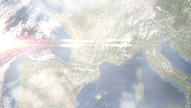 Zoom in from space and focus on Rodez, France. 3D Animation. Background for travel intro. Elements of this image furnished by NASA