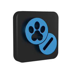 Blue Dog and pills icon isolated on transparent background. Prescription medicine for animal. Black square button.