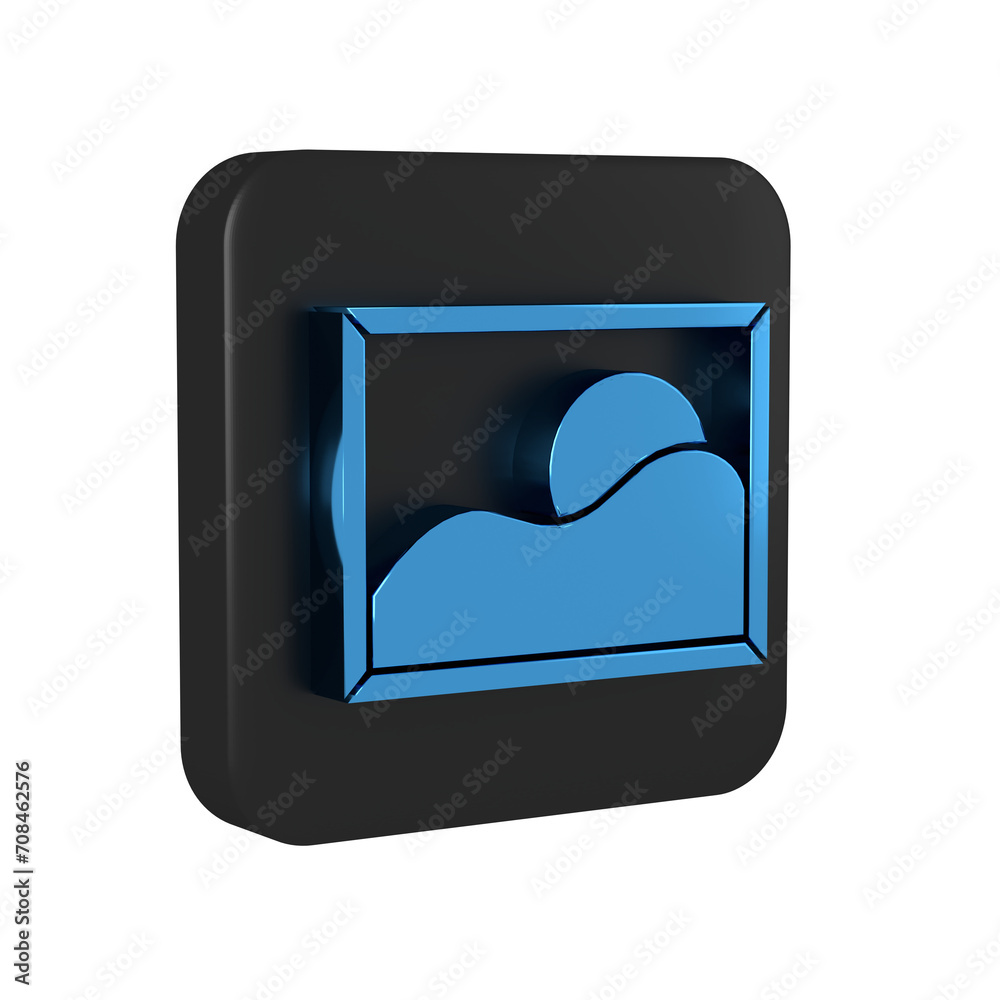 Sticker Blue Picture landscape icon isolated on transparent background. Black square button.