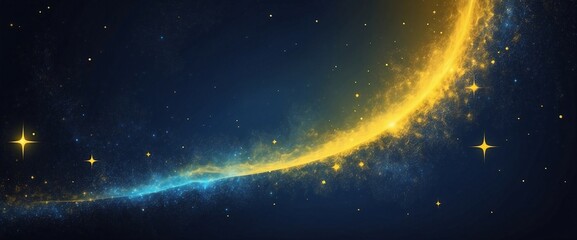Obraz premium Mystical space and stars background wallpaper in yellow and navy blue gradient colors