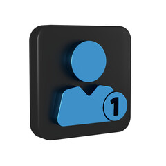 Blue Add to friend icon isolated on transparent background. Black square button.