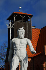  18/02/2023 Hel city with Neptun sculpture in front of museum and church. Hel, Poland. © fotomaster