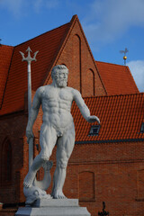  18/02/2023 Hel city with Neptun sculpture in front of museum and church. Hel, Poland. © fotomaster