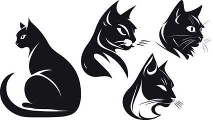 Cat logo design, Cat Silhouettes. cute animal great set collection clip art , Black vector illustration on white background V1