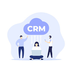 CRM, customer relationship management vector illustration with people