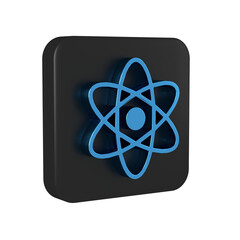 Blue Atom icon isolated on transparent background. Symbol of science, education, nuclear physics,...
