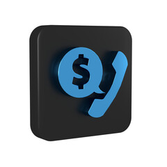 Blue Telephone handset and speech bubble chat icon isolated on transparent background. Phone sign. Black square button.
