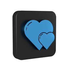 Blue Heart icon isolated on transparent background. Romantic symbol linked, join, passion and wedding. Valentine day symbol. Black square button.