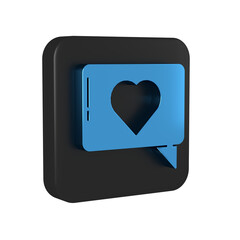 Blue Like and heart icon isolated on transparent background. Counter Notification Icon. Follower Insta. Black square button.