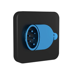 Blue Salami sausage icon isolated on transparent background. Meat delicatessen product. Black square button.