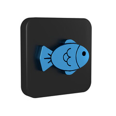 Blue Fish icon isolated on transparent background. Black square button.
