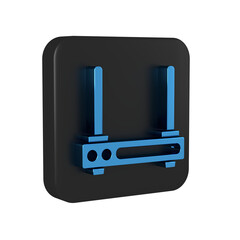 Blue Router and wi-fi signal symbol icon isolated on transparent background. Wireless ethernet modem router. Computer technology internet. Black square button.