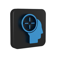 Blue Head hunting concept icon isolated on transparent background. Business target or Employment. Human resource and recruitment for business. Black square button.