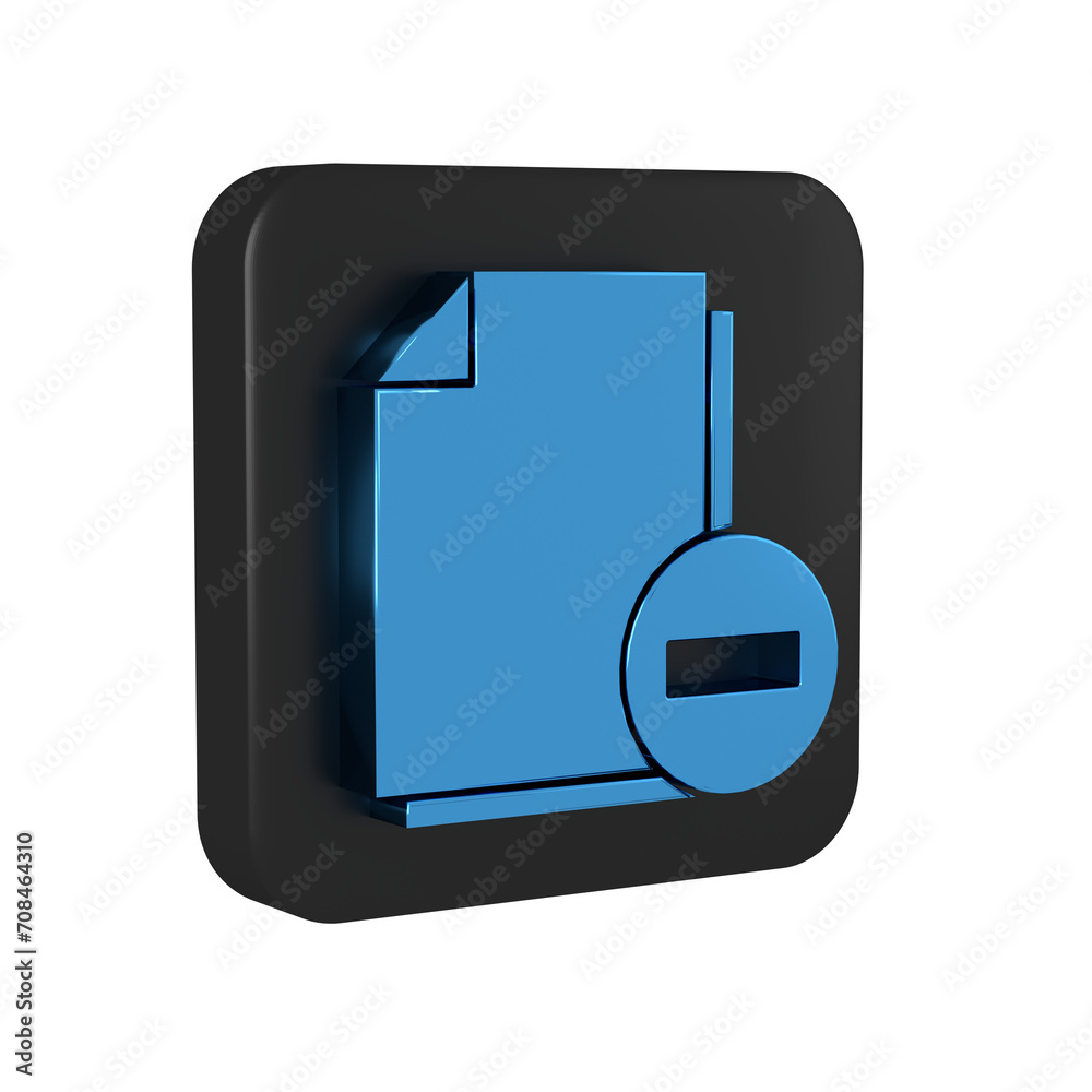 Poster blue document with minus icon isolated on transparent background. clear document. remove file docume
