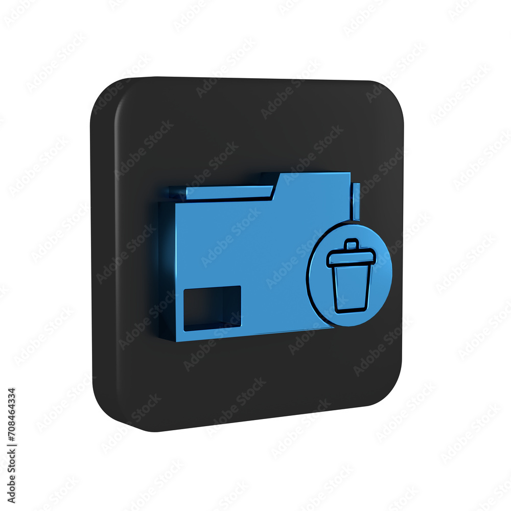 Poster blue delete folder icon isolated on transparent background. delete or error folder. close computer i