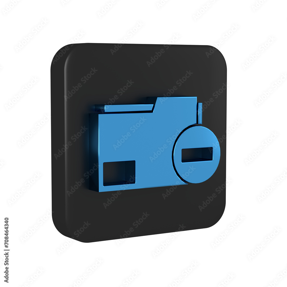 Poster blue document folder with minus icon isolated on transparent background. clear document. remove file