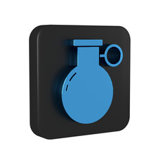 Blue Hand grenade icon isolated on transparent background. Bomb explosion. Black square button.