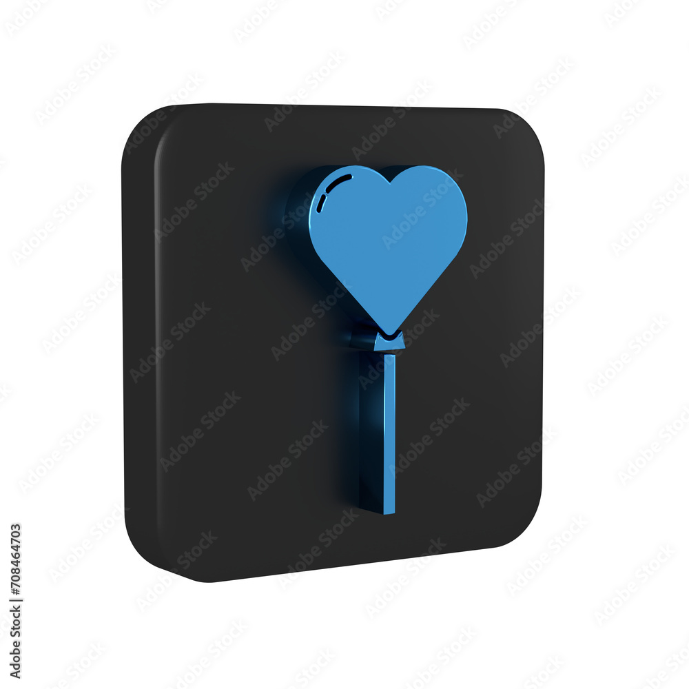 Sticker blue balloons in form of heart with ribbon icon isolated on transparent background. black square but