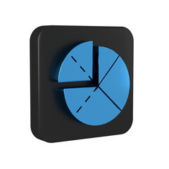 Blue Graph, schedule, chart, diagram, infographic, pie graph icon isolated on transparent background. Black square button.