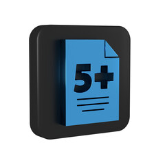 Blue Test or exam sheet icon isolated on transparent background. Test paper, exam or survey concept. Black square button.