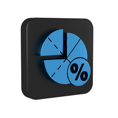 Blue Graph, schedule, chart, diagram, infographic, pie graph icon isolated on transparent background. Black square button.