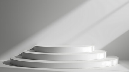 3D render of white tone podium minimal style with shadow shade for advertising.