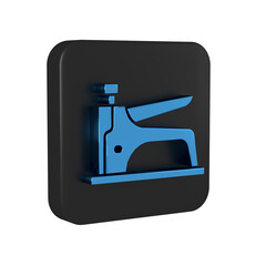 Blue Construction stapler icon isolated on transparent background. Working tool. Black square button.