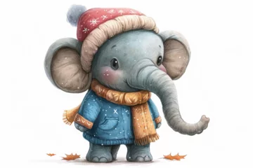 Foto op Aluminium cartoon elephant wearing winter clothes © Angah