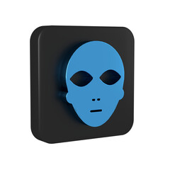 Blue Alien icon isolated on transparent background. Extraterrestrial alien face or head symbol. Black square button.