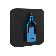Blue Bottle of wine icon isolated on transparent background. Black square button.