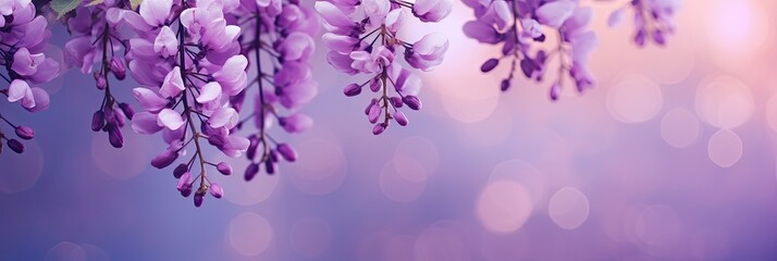 Fototapeta premium Wisteria organic eco natural background with text space. Natural website header or banner design in purple color