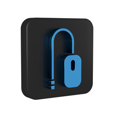 Blue Computer mouse icon isolated on transparent background. Optical with wheel symbol. Black square button.