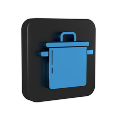 Blue Cooking pot icon isolated on transparent background. Boil or stew food symbol. Black square button.