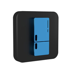 Blue Refrigerator icon isolated on transparent background. Fridge freezer refrigerator. Household tech and appliances. Black square button.