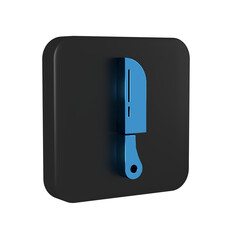 Blue Knife icon isolated on transparent background. Cutlery symbol. Black square button.