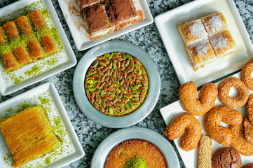 A variety of Turkish sweets dishes