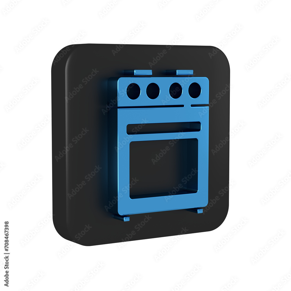 Wall mural blue oven icon isolated on transparent background. stove gas oven sign. black square button.