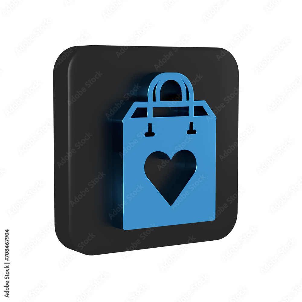 Poster blue shopping bag with heart icon isolated on transparent background. shopping bag shop love like he