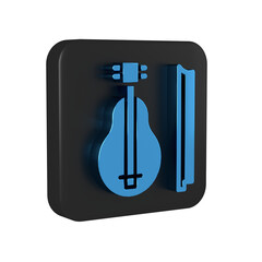 Blue Violin icon isolated on transparent background. Musical instrument. Black square button.