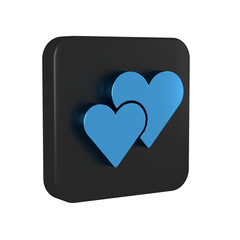 Blue Heart icon isolated on transparent background. Romantic symbol linked, join, passion and wedding. Valentine day symbol. Black square button.