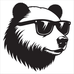 Bear head , Black and white bear head with sunglasses illustration