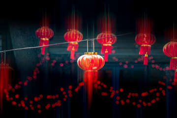 Chinese Red Lantern decorated on traditional old house.