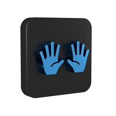 Blue Medical rubber gloves icon isolated on transparent background. Protective rubber gloves. Black square button.