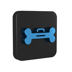 Blue Dog bone icon isolated on transparent background. Pets food symbol. Black square button.