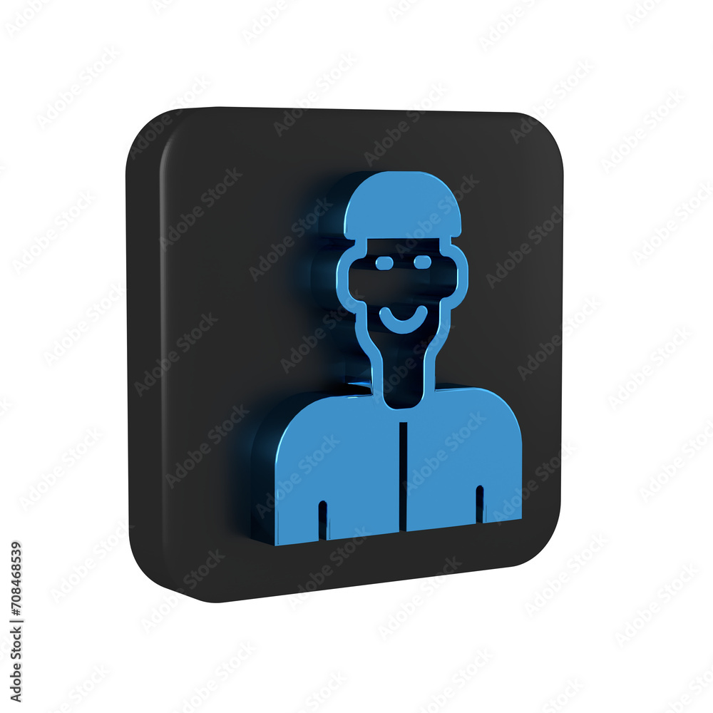 Sticker Blue Positive thinking icon isolated on transparent background. Black square button.