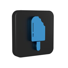 Blue Ice cream icon isolated on transparent background. Sweet symbol. Black square button.