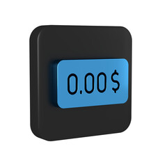 Blue Zero cost icon isolated on transparent background. Empty bank account. Black square button.